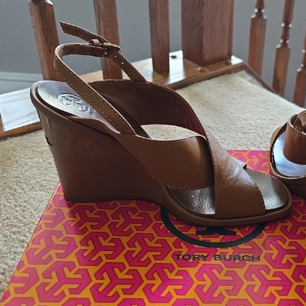 Tory Burch Brown Leather Wedge Shoes